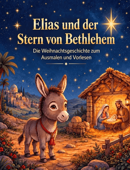 Buchcover: Der kleine Esel und der Stern von Bethlehem, Weihnachts-Ausmalbuch mit Esel, Krippe und Stern, Weihnachtsgeschichte